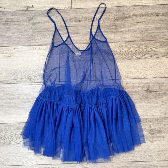 Free People Intimately Push Send Mini Slip Tutu Tulle Dress Royal Blue Coquette - Picture 2 of 12